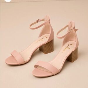 Lulus Harper Ankle Strap Heels (size: 7.5) (color: almond stacked)